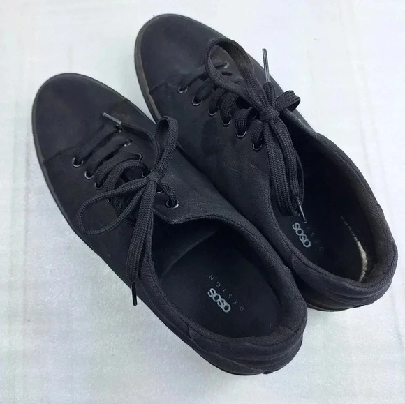 ASOS Design Womens Cotton Canvas Lace-Up Black Platform Sneakers Size 10 - Picture 7 of 9